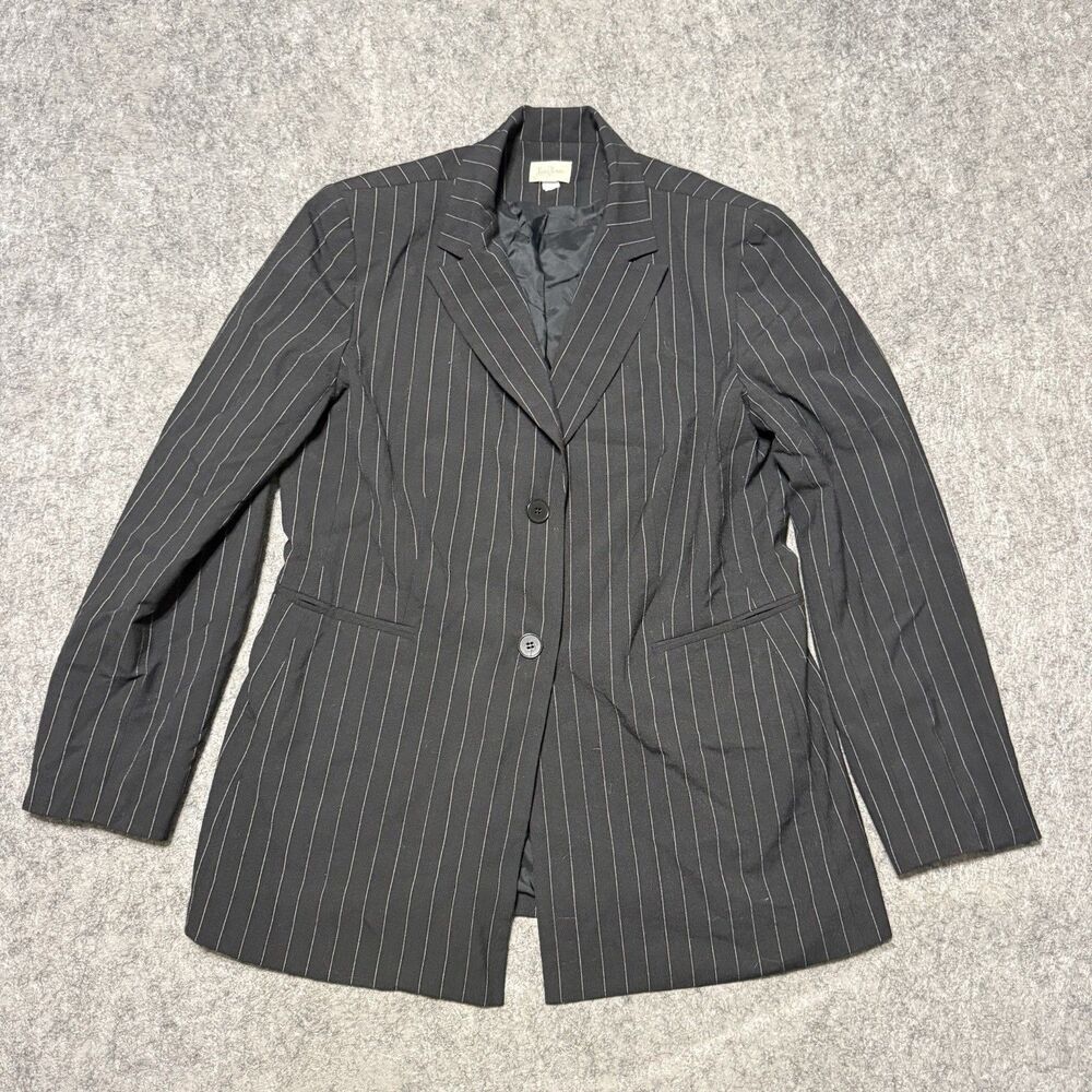 Vintage Neiman Marcus Pinstripe Blazer Jacket Womens XL Gray Wool Blend Made USA